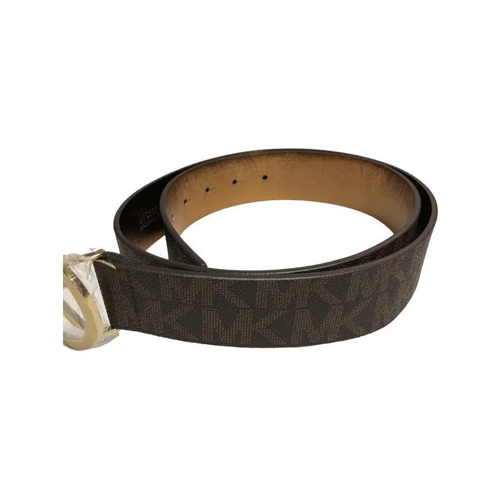 MICHAEL KORS BROWN‎ SIGNATURE BELT GOLD BUCKLE L NEW WITH TAG